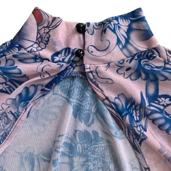 Abstract Sheer Mesh Jumpsuit, Pink and Blue - Picture 11 of 11